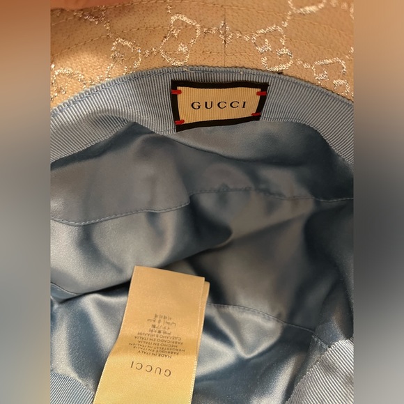New Gucci GG Supreme Logo White Silver  Bucket Hat Size XL - Picture 12 of 13